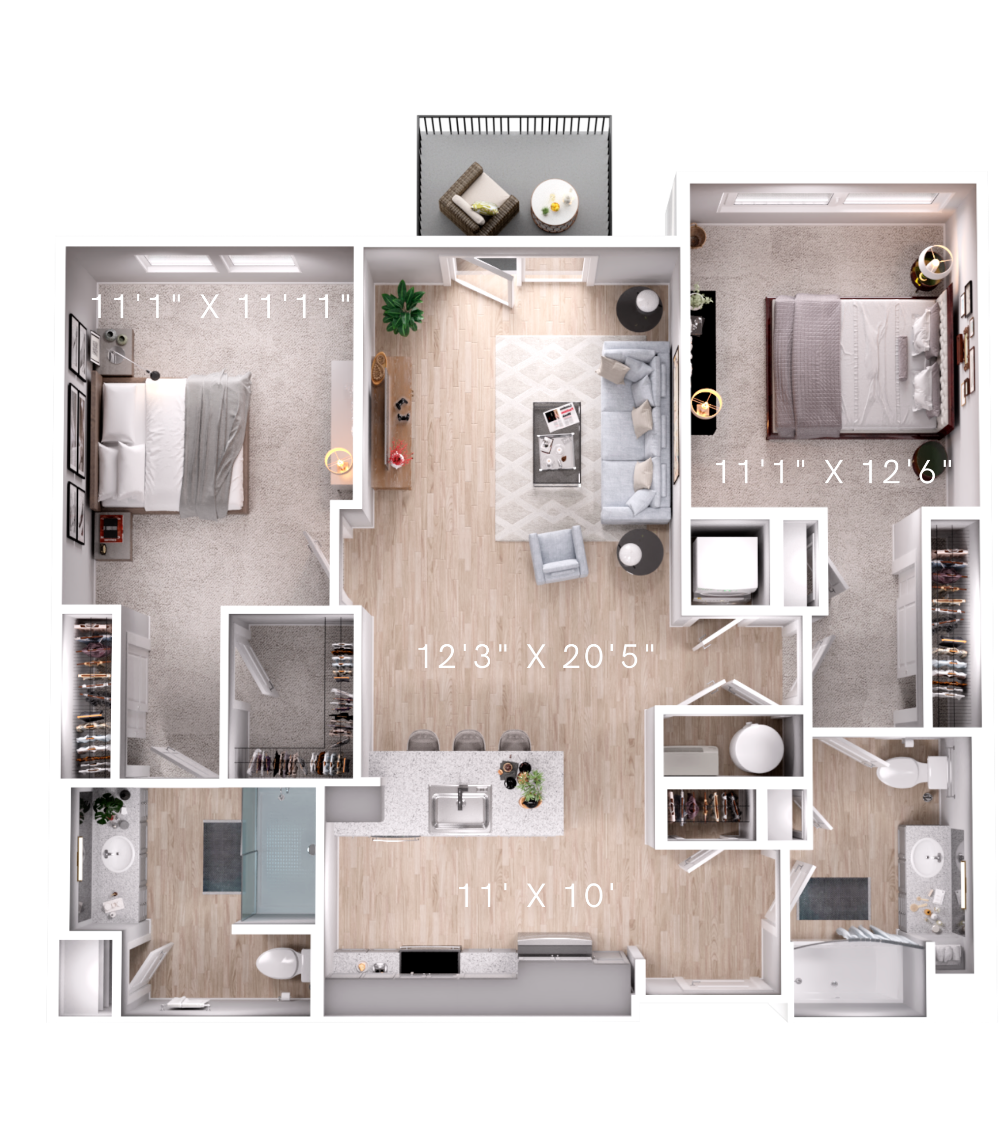 2BR 2BA (1032 SF)